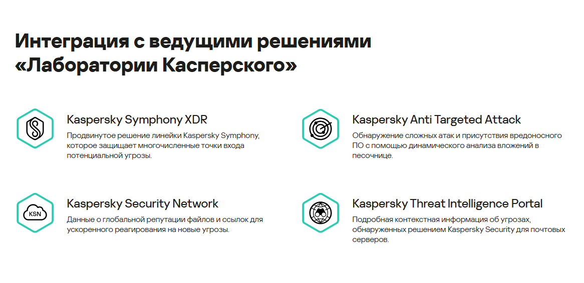 Изображение. Список ключевых решений для защиты инфраструктуры «Лаборатории Касперского»: Kaspersky Symphony XDR, Kaspersky Anti Targeted Attack, Kaspersky Security Network и Kaspersky Threat Intelligence Portal