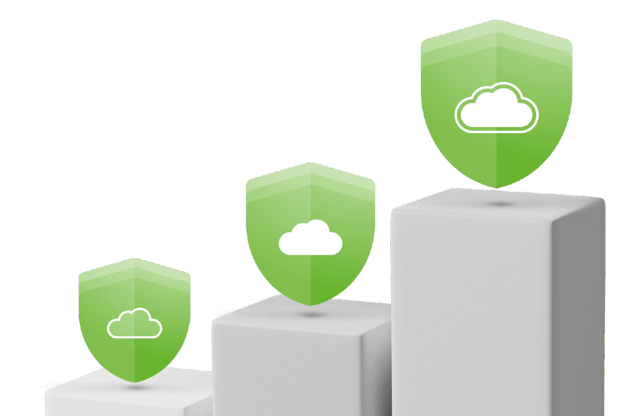 Изображение. Три зеленых щита с облачными иконками на столбиках разной высоты