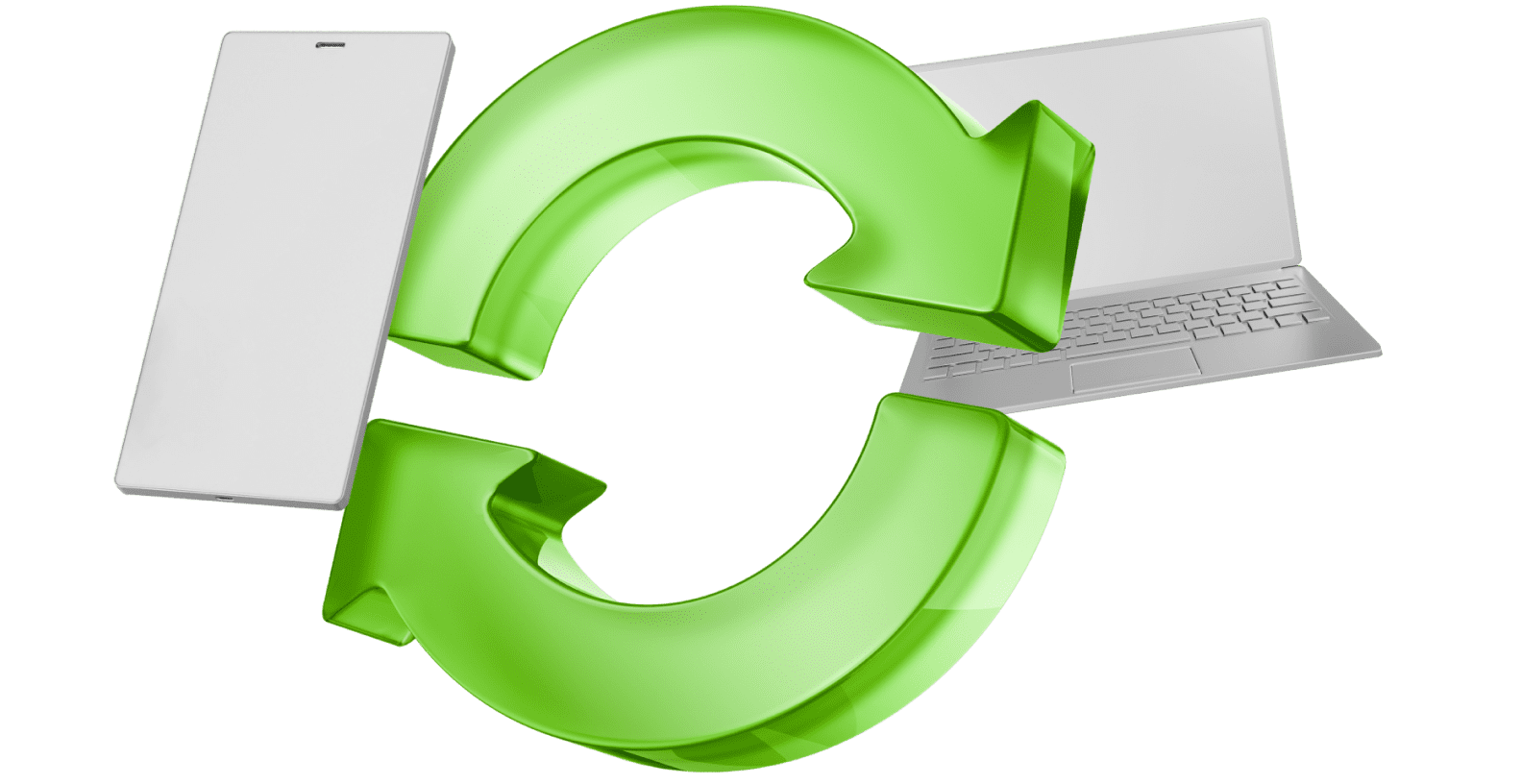 Изображение. Смартфон и ноутбук, объединенные зеленой круговой стрелкой