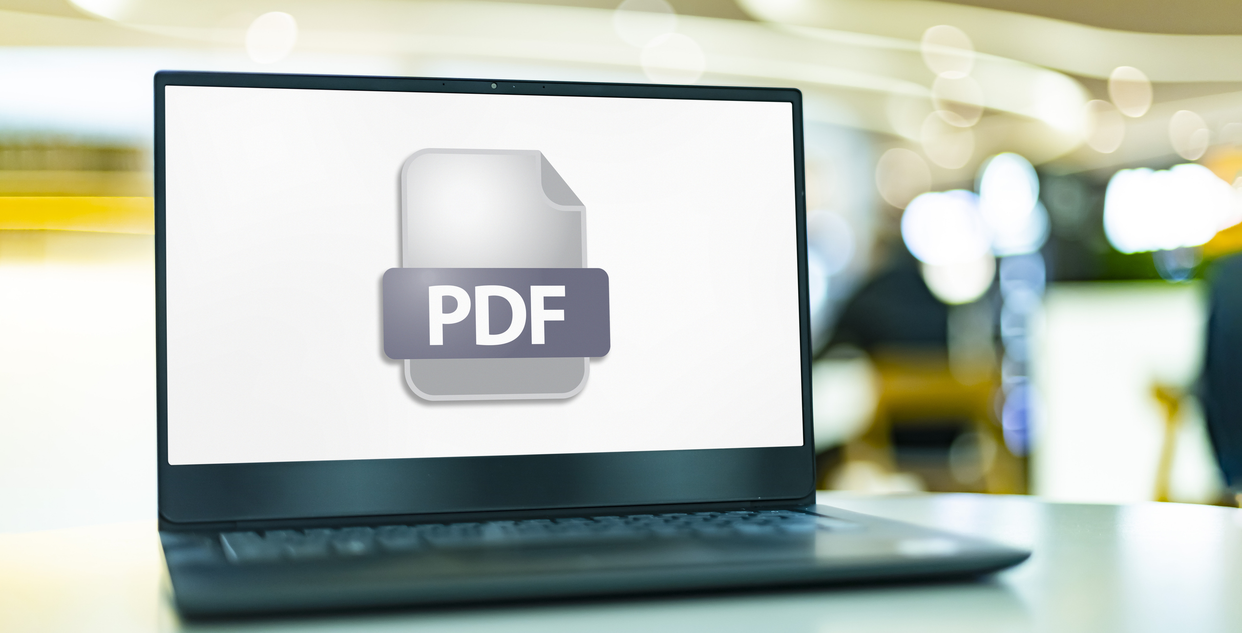 Изображение. Ноутбук с иконкой PDF на экране